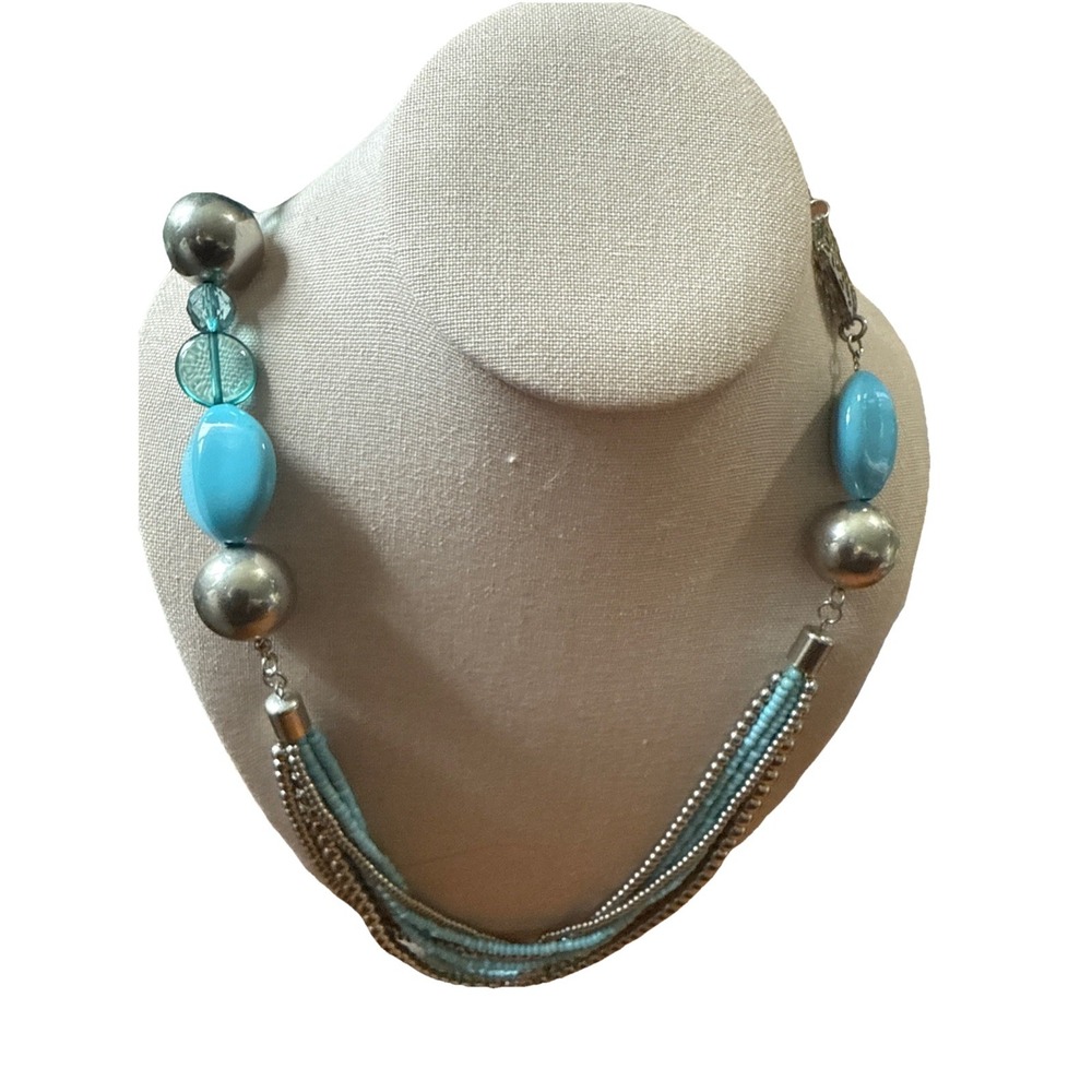 Sophi Ann Vintage Faux Turquoise Silver  & Citrine Glass Stone Necklace Set N1-4